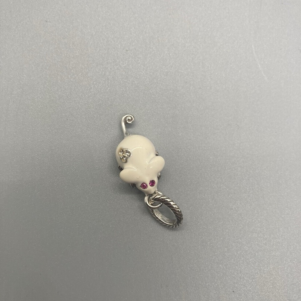 Brighton White Mouse Rat Add A Charm Pink Crystal Eyes & Heart Back